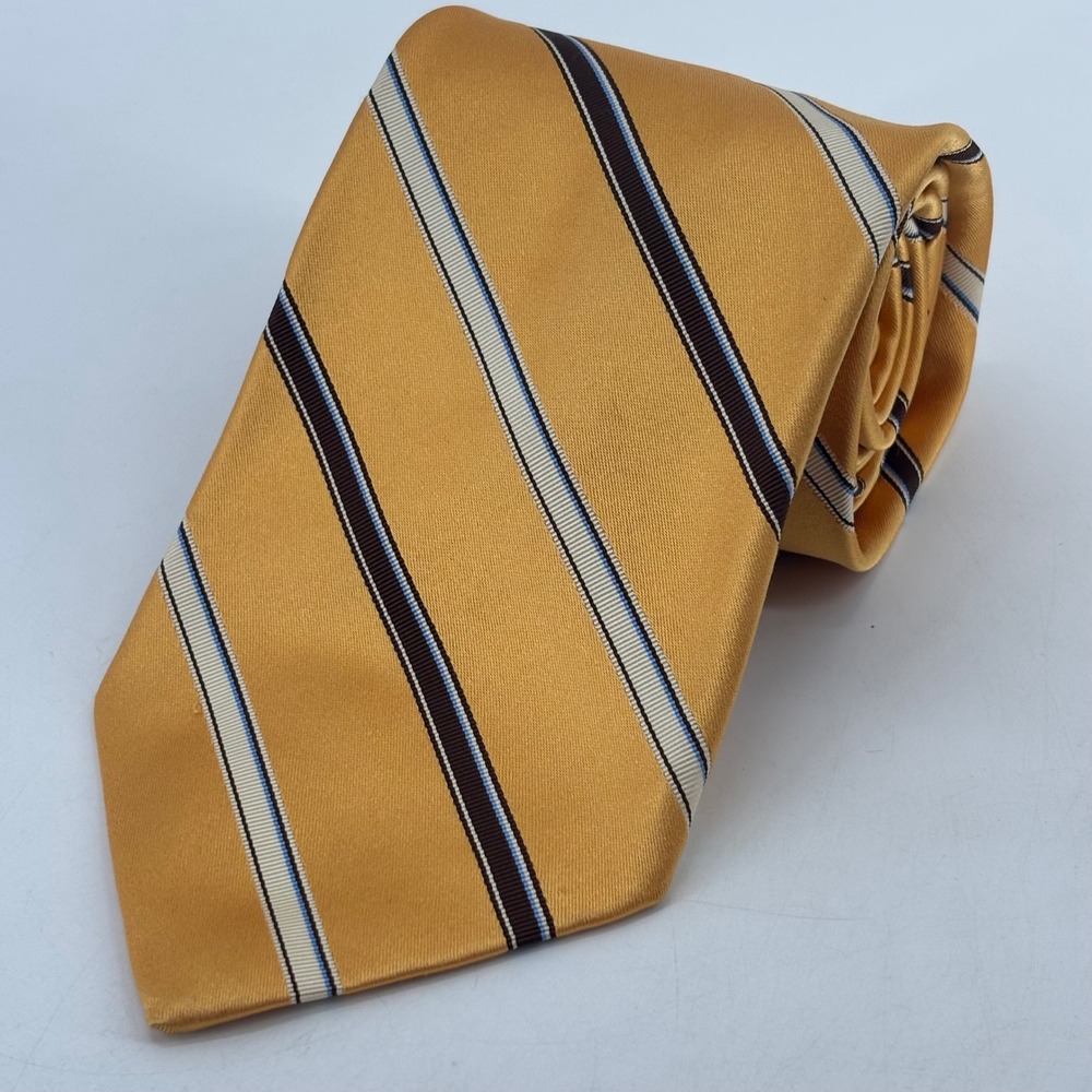 Jos. A. Bank Necktie Mens OS Gold Striped Linen Silk Italy Signature Collection